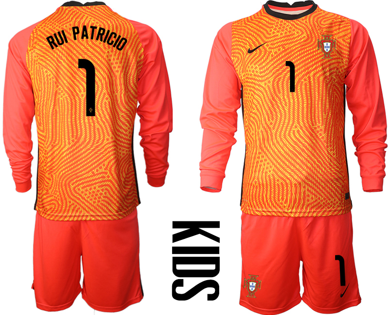 Youth 2021 European Cup Portugal red Long sleeve goalkeeper #1 Soccer Jersey
